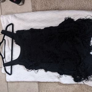 White House Black Market Fringe Cocktail Dress Black Size 8